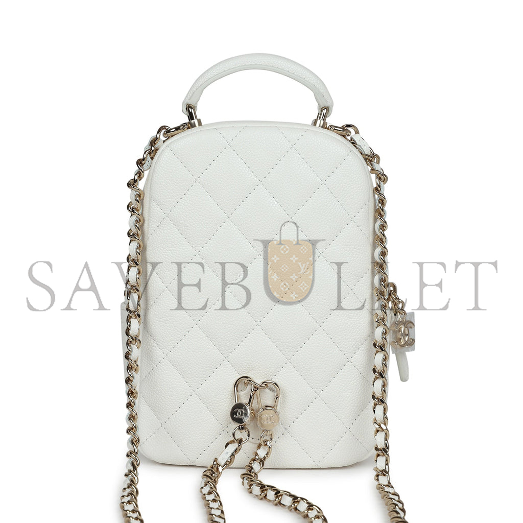 Ch*el mini phone holder backpack white caviar light gold hardware ap3753 (18*13*9cm)